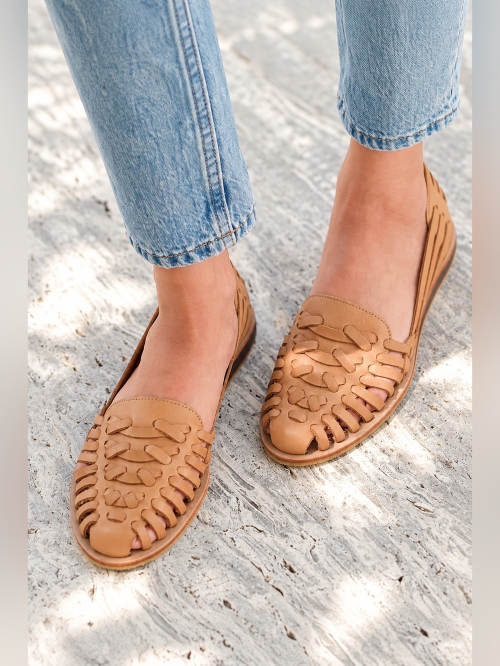 Nisolo Huarache Sandals Women 9 Almond Handwoven Leather Flats Mexico